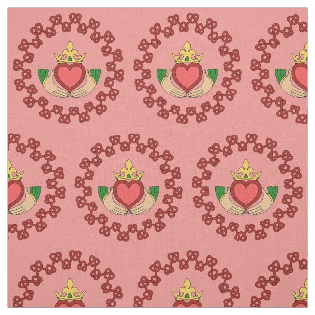 Tecido Claddagh e Knotwork vermelho no rosa (Modelo)
