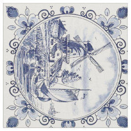 Tecido Clássico Vintage Chic Dutch Windmill Delft Blue