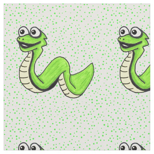 Tecido Cobra de Cartoon Verde Neon Sorrindo Bolinhas Verd (Detalhe)
