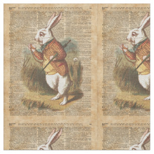 Tecido Coelho branco Alice na arte do vintage do país da