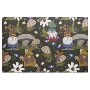 Tecido Cogumelos Florestais e Borboletas