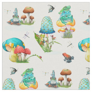 Tecido Cogumelos, Sapos, Dragões, Borboletas