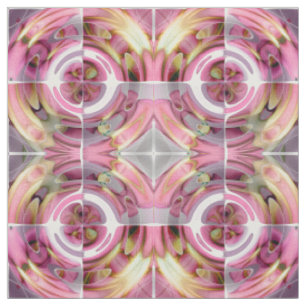 Tecido Colagem Abstrata de Tangerina e Rosa