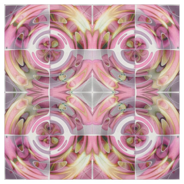 Tecido Colagem Abstrata de Tangerina e Rosa (Modelo)