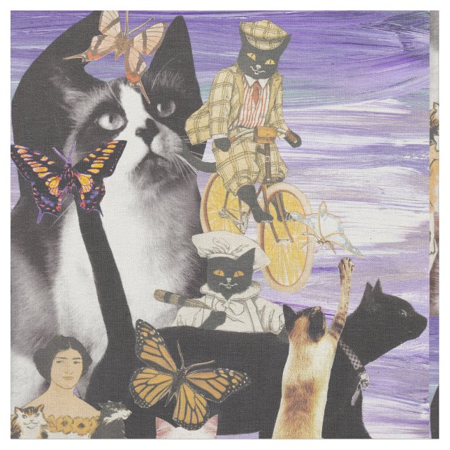 Tecido Colagem bonito 4 do gato (Detalhe)