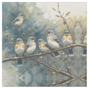 Tecido Colagem de Estilo de Aquarela Coleção de Aves Cuta