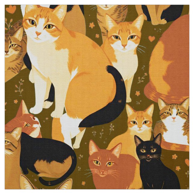 Tecido Colagem de Gatos em Castanho, Tan e Rusta (Modelo)