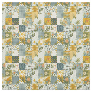 Tecido Colcha de retalhos azul amarelo verde vintage