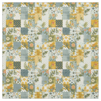 Tecido Colcha de retalhos azul amarelo verde vintage