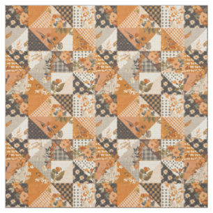 Tecido Colcha Vintage Cottagecore em Patchwork de Laranja