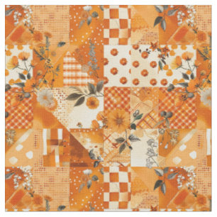 Tecido Colcha Vintage Cottagecore em Patchwork de Laranja
