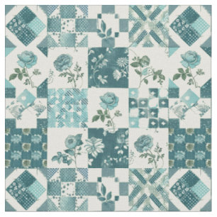 Tecido Colcha Vintage Patchwork Azul Turquesa de Inverno