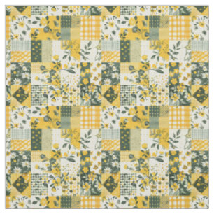 Tecido Colcha Vintage Remendada de Amarelo Pastel