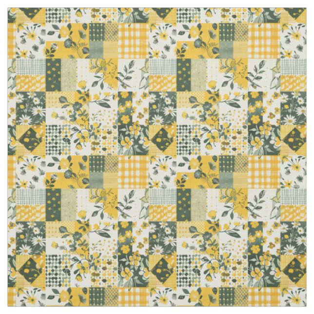 Tecido Colcha Vintage Remendada de Amarelo Pastel (Modelo)