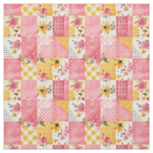 Tecido Colcha Xadrez Amarela Rosa Pastel Vintage