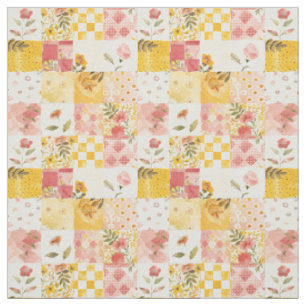 Tecido Colcha Xadrez Amarela Rosa Pastel Vintage