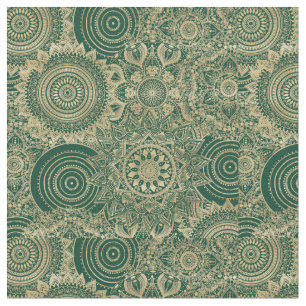 Tecido Coleção Dourada de Mandala Verde