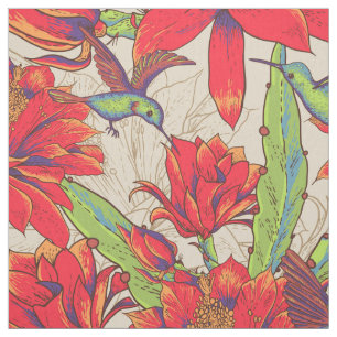 Tecido Colibri do vintage e flor tropicais do cacto