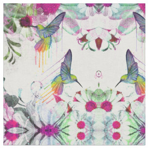Tecido Colibris e flores