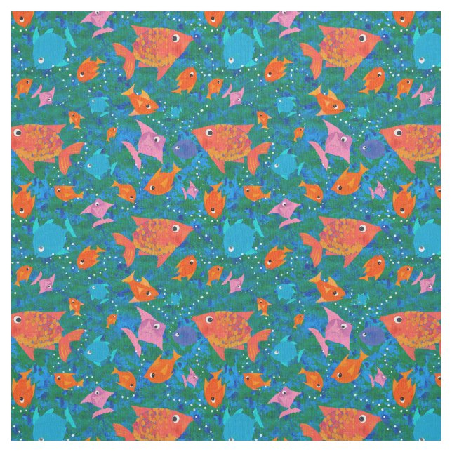 Tecido com padrão de peixes divertidos coloridos n (Modelo)