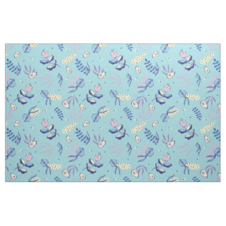 Tecido com Padrão Floral Aqua e Padrões de Artesan