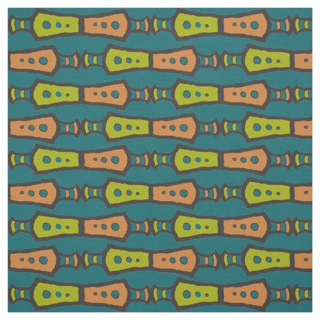 Tecido com padrão tribal marrom verde azul-petróle (Modelo)