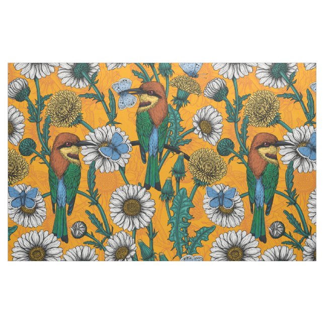 Tecido Comedores de abelhas, borboletas azuis e margarida (Fat Quarter)
