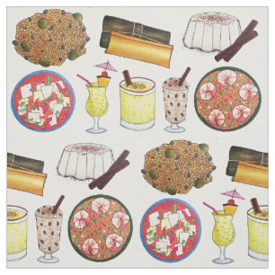 Tecido Comida porto-riquenha Coquito Pasteles Arroz con D