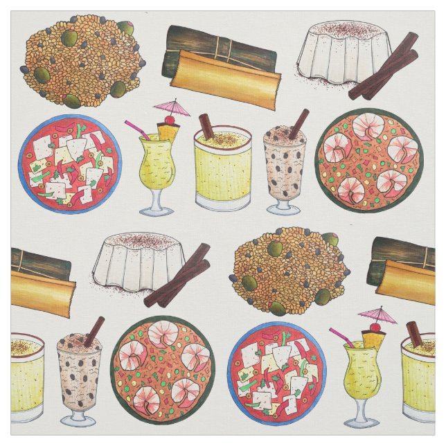 Tecido Comida porto-riquenha Coquito Pasteles Arroz con D (Modelo)