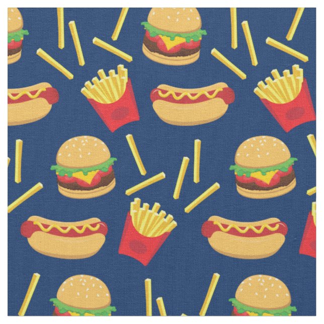 Tecido Comida Rápida Lixo Hambúrguer Batata Frita Cachorr (Detalhe)