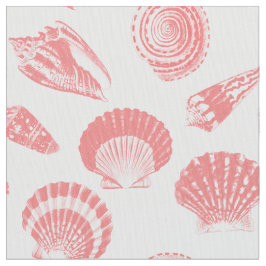 Tecido Conchas - coral rosa e branco