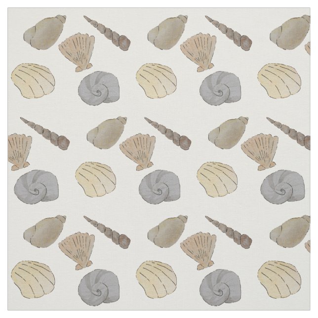 Tecido Conchas do Mar de Aquarela Costeira (Modelo)