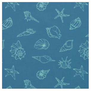 Tecido conchas e estrelas-do-mar