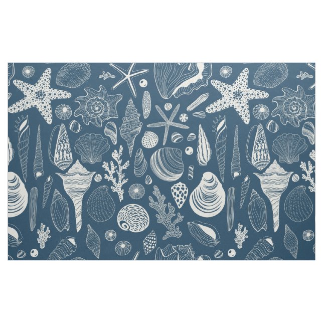 Tecido Conchas marítimas em azul escuro (Fat Quarter)