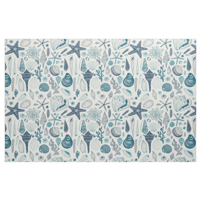 Tecido Conchas marítimas em branco (Fat Quarter)