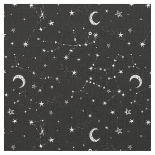 Tecido constelações de estrelas da lua celestial preto