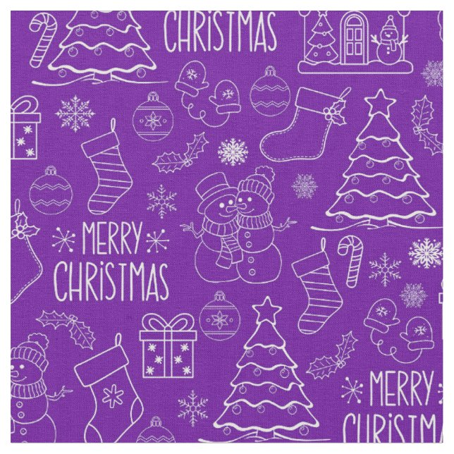 Tecido Contornos de Natal Branco em Roxo (Detalhe)