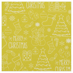 Tecido Contornos de Natal Branco sobre o Amarelo de Mosta