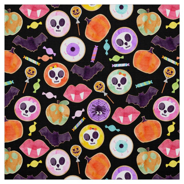 Tecido Cookies de Halloween com Aquarela Padrão de Spooky (Modelo)