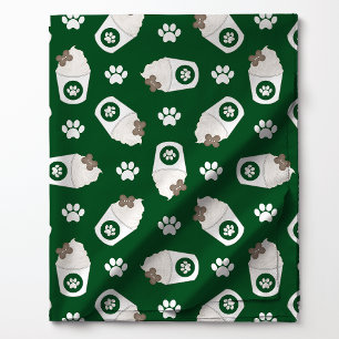 Tecido Copo de Cachorro e Patas no Verde