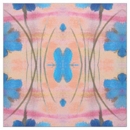 Tecido Cor Azul, Rosa e Impressão Floral Pêssego