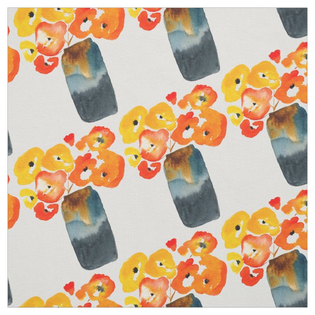 Tecido Cor d'água das flores da papoila laranja (Modelo)