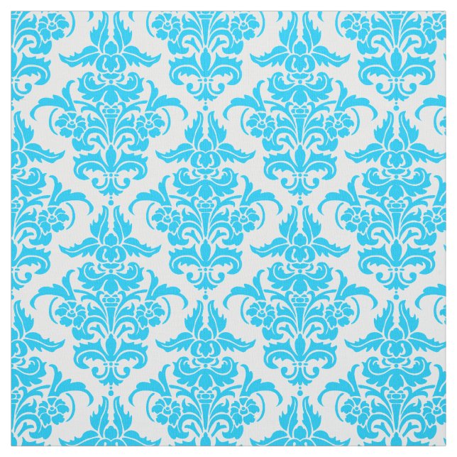Tecido Cor damasco - Azul-céu em branco (Modelo)