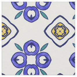 Tecido Cor damasco Floral Amarela, Verde e Azul