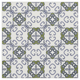 Tecido Cor damasco floral cinzenta e verde