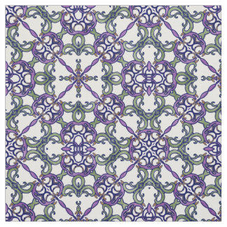 Tecido Cor damasco floral verde e roxa