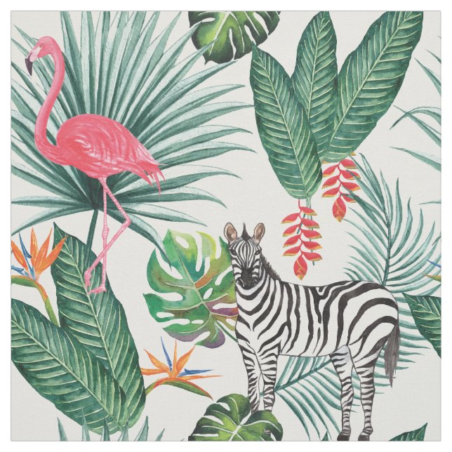 Tecido Cor das folhas tropicais do flamingo moderno (Modelo)