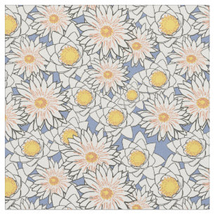 Tecido Cor de água branca floral l Padrão azul e branco