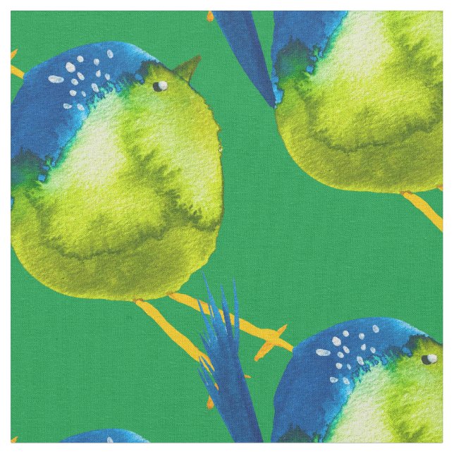 Tecido Cor de água de aves verde-branca (Detalhe)