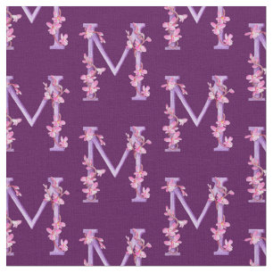 Tecido Cor de água floral do orquídeo roxo M inicial